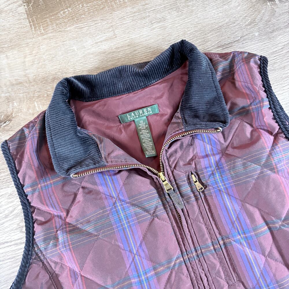 Lauren Ralph Lauren Women's Plaid Vest Corduroy Collar Size 1X